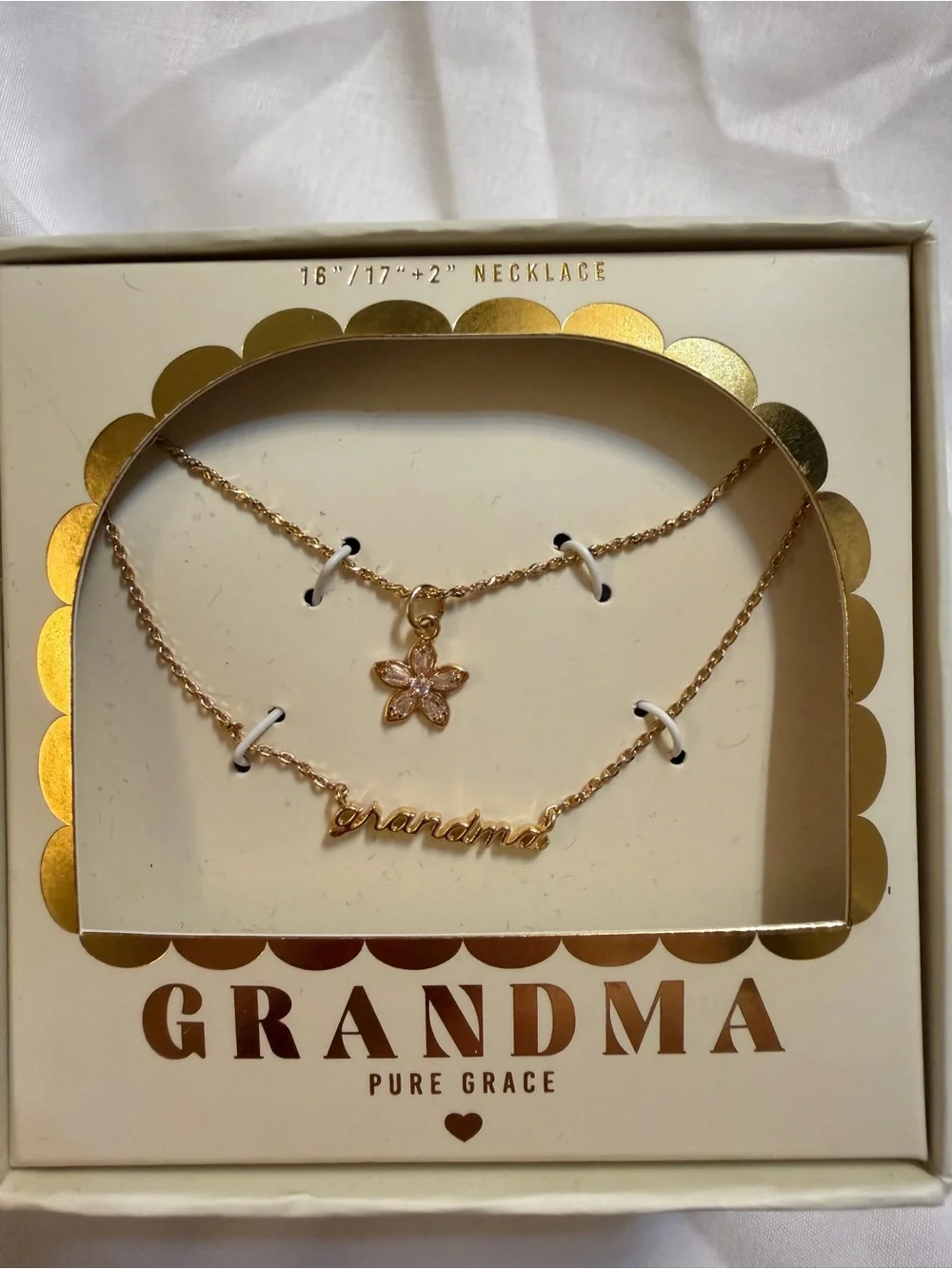 Grandma Gold-Tone Layered Necklace with Floral Charm/ Necklace 16” 17” + 2